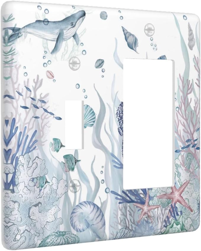 Ocean Themed Coral Seahorse Seashell Starfish Beach Outlet Covers 1 Toggle 1 Rocker Combination Decorative Wall Plate Electrical Switch Plates Light Switch Cover Plate for Bathroom Home Decor