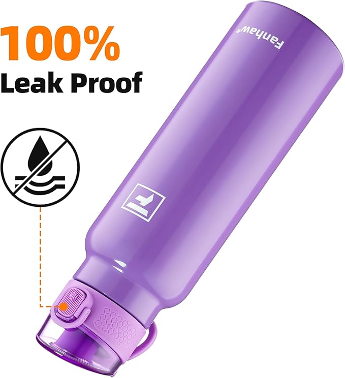 Fanhaw Daylite Series 24 oz Stainless Steel Insulated Water Bottle with Silicone Spout Lid, Double-Wall Vacuum Leakproof Metal Bottle, Anniversary Birthday Gift for Kids, Women & Men (Lilac)