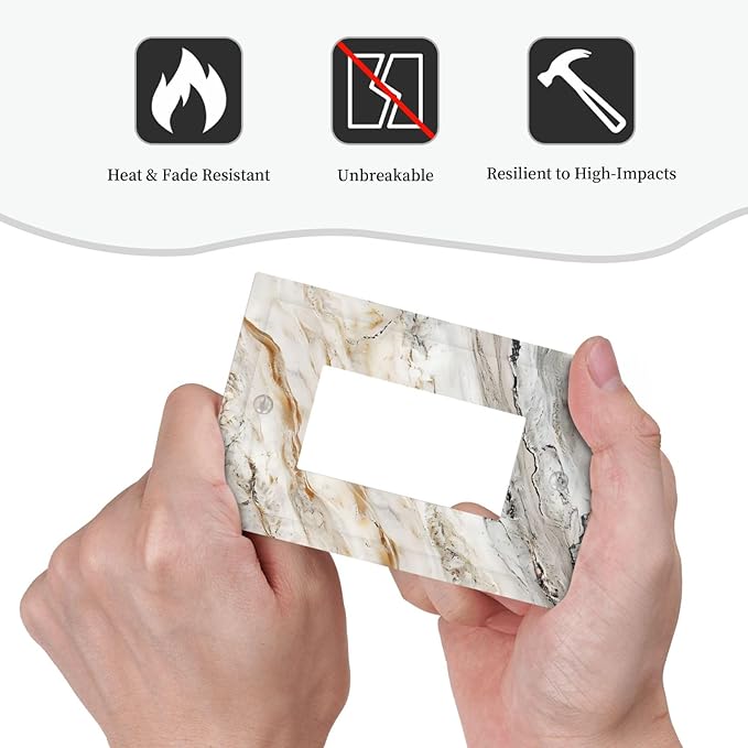 Matte Beige Gold Marble Granite Abstract Print Decorative Outlet Covers 1 Gang Single Rocker Light Switch Cover Plate Wall Plates GFCI Faceplate for Bathroom Kitchen Decor