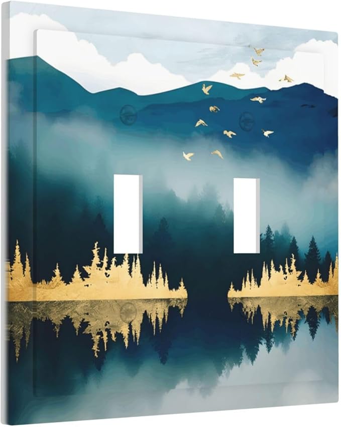 Mountains Landscape Lake Bird Reflection Decorative Switch Plates 2 Gang Double Toggle Outlet Light Switch Cover Wall Plate Electrical Faceplate for Bedroom Living Room Decor