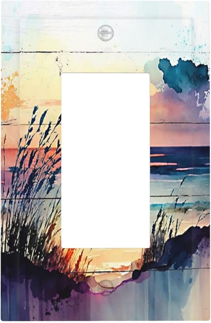 Outlet Covers Sunset Beach Abstract Watercolor 1 Gang Wall Plate Single Rocker Light Switch Cover Nature Coastal Decorative GFCI Receptacle Cover Electrical Switchplate for Home Decor