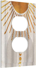 Mid Century Gold Sun Abstract Arch Boho Moon 1 Gang Outlet Plate Decorative Single Duplex Wall Plate Covers Unique Electrical Receptacle Light Switch Cover Art Faceplate Switchplate for Bedroom Decor