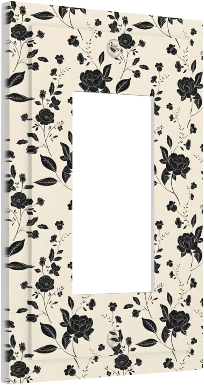 Black Rose Dark Romance Wildflowers Floral Decorative Outlet Covers 1 Gang Single Rocker Light Switch Cover Plate Wall Plates GFCI Faceplate for Bedroom Living Room Decor