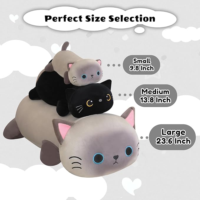 Finebee Weighted Black Cat Stuffed Animals, Cute Weighted Black Cat Plush, Soft Stuffed Weighted Plushie Pillow Gifts for Girls Boys(23.6" 3.1Lbs)