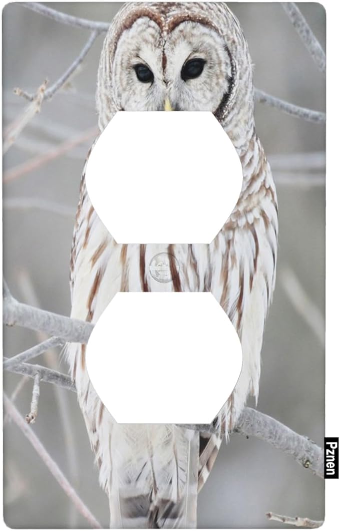 Snowy Owl Wall Plate Cover Cute Owl Perch on Tree Outlet Covers 1-Gang Switch Plug Duplex Cover Home Bedroom Bathroom Kitchen