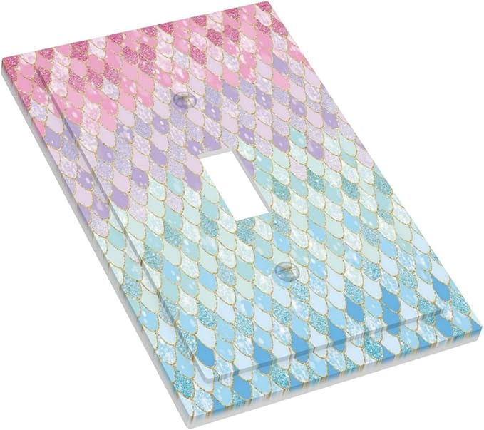 Colorful Mermaid Scales 1 Gang Light Switch Cover Decorative Single Toggle Wall Plate Electrical Switchplate Home Decor for Girls Bedroom Kids Baby Nursery Living Room Decorate