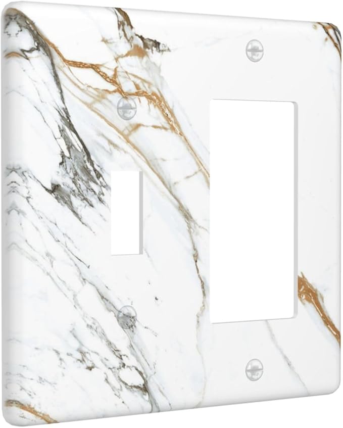 White Gold Marble Modern Abstract Luxury Print Outlet Covers 1 Toggle 1 Rocker Combination Decorative Wall Plate Electrical Switch Plates Light Switch Cover Plate for Bathroom Kitchen Decor