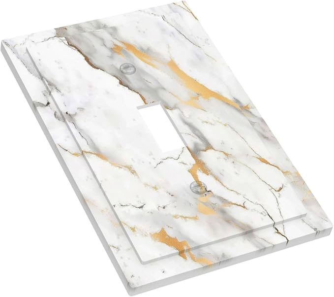 Decorative Light Switch Cover Marbling Style White Background Gold Gray Stripes 1 Gang Single Toggle Device Electrical Faceplate Switchplates Decorator Outlet Wall Plate For Bathroom