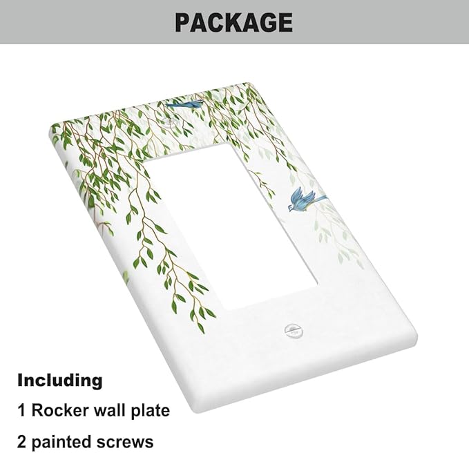 Hanging Eucalyptus Leaves Single Rocker Switch Plate Spring Summer Hummingbird Eucalyptus Decorator Rocker Wall Plate 1 Gang Lightswitch Cover Home Decorative Office