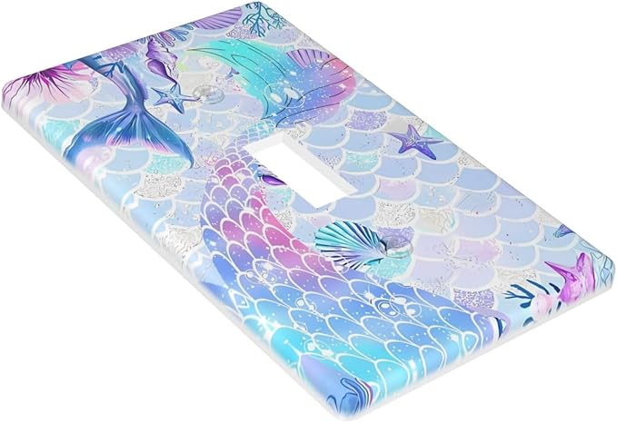 Mermaid Girl Light Switch Cover Plates Decorative 1 Gang Single Toggle Wall Plate Electrical Switchpalte Faceplate for Kid Bedroom Home Bathroom Decor 4.5" x 2.76"