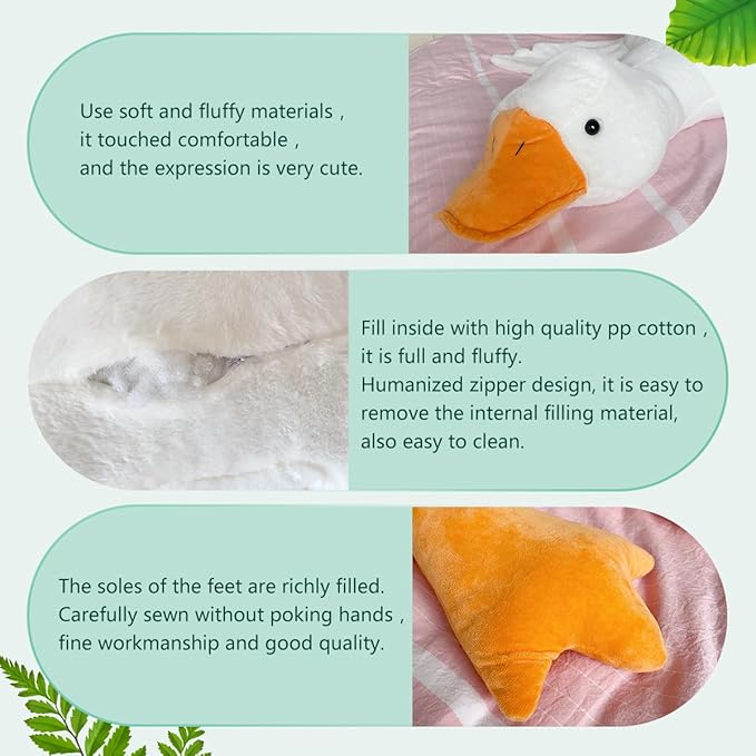 Haengbuk-Goose Stuffed Animal, 62.9in/160cm Giant Sleeping Hugging Pillow, Soft White Swan Plush Toy, for Kids, Friends or Family