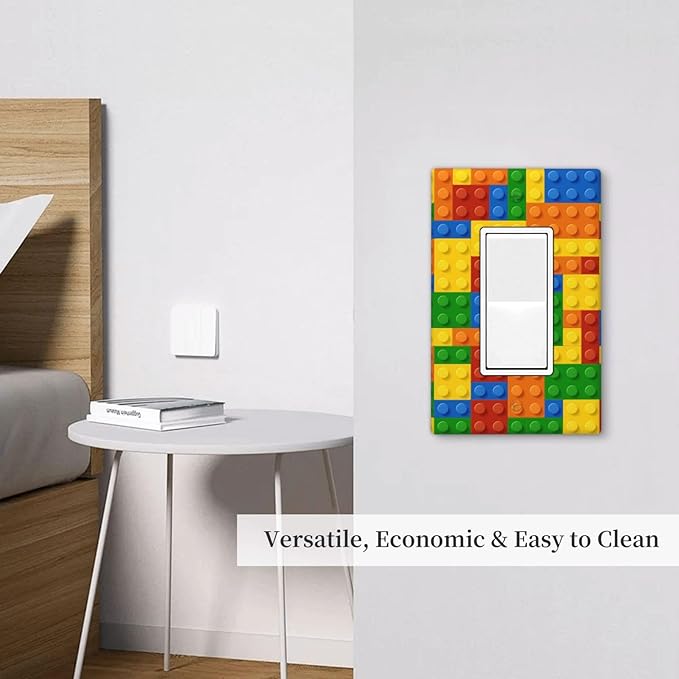 Colorful Bricks Single Gang Rocker Light Switch Cover Plates Decorative Outlet Covers, 1 Gang Rocker Wall Plate