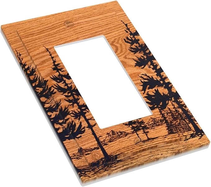Pine Forest Natural Scenery Silhouette Wood Grain Decorative Outlet Covers 1 Gang Single Rocker Light Switch Cover Plate Wall Plates GFCI Faceplate for Farmhouse Home Decor