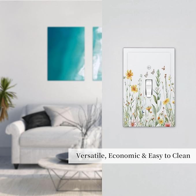 Light Switch Cover Plate Rustic Colorful Floral Butterfly Watercolor Flowers 1 Gang Single Toggle Decorative Switch Plates Wall Plates Electrical Faceplate Socket Covers for Bathroom Bedroom