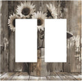 Rustic Floral Country Sunflower Daisy Old Wooden Boards Decorative Outlet Covers 2 Gang Double GFCI Rocker Electrical Wall Panels Light Switch Cover Plate for Farmhouse Home Decor