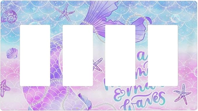 Purple Mermaid Tail Scales 4 Gang Quad Rocker/GFCI/Decorator Light Switch Cover Plate Decorative Electric Faceplate Decorative Switchplate Screwless