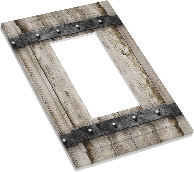1 Gang Single Decorator/Rocker GFCI Outlet Wall Plate Light Switch Cover Plate Western Barn Door Wood Wooden Cabin Country Retro Electrical Device Face Plug Plate for Dimmers, Receptacle, USB Outlet