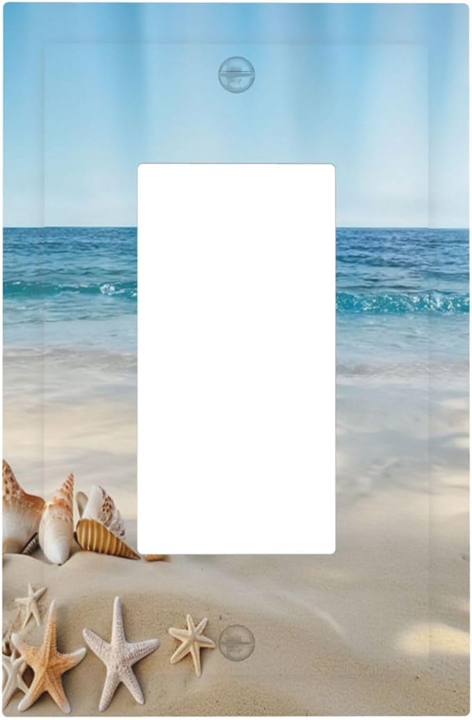 Outlet Covers Summer Beach Starfish Shells 1 Gang Light Switch Cover Plate Single Rocker Switch plate Covers Decorative Wall Plates Electrical GFCI Receptacle for Bathroom Home Decor