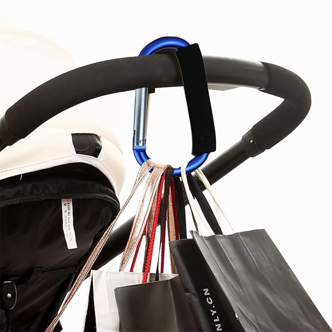 Stroller Hooks by Baby,2 pcs Carabiner Stroller Hook Organizer for Hanging Purses, Diaper Bag, Shopping Bags. Clip Fits Single/Twin Travel Systems, Car Seats and Joggers (Blue)