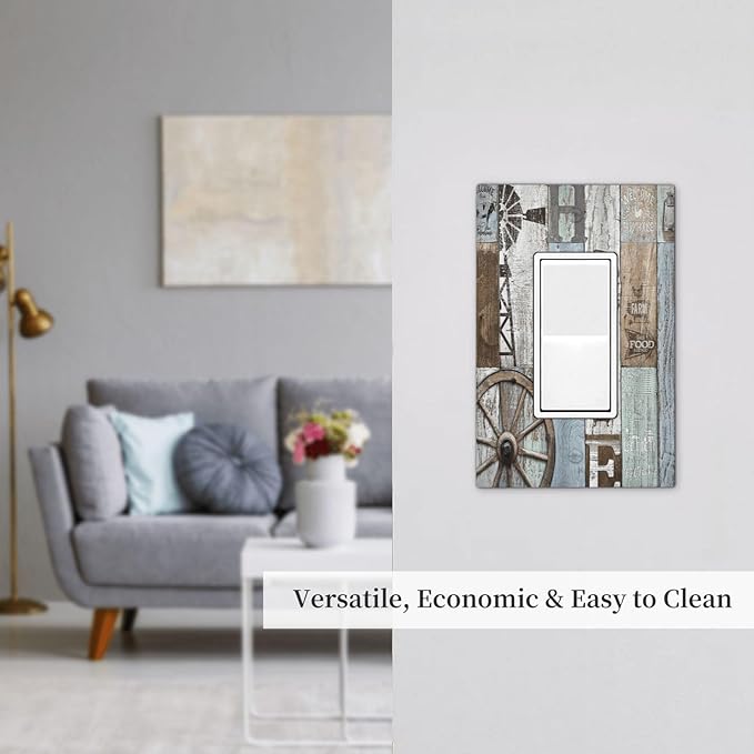 Rustic Western Barn Door Vintage Windmill Decorative Outlet Covers 1 Gang Single Rocker Light Switch Cover Plate Wall Plates GFCI Faceplate for Farmhouse Home Decor