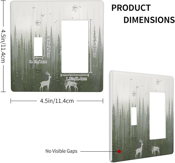 Green Pine Tree Deer Country forest Bird Nature Mist Outlet Covers 1 Toggle 1 Rocker Combination Electrical Switch Plates Light Switch Cover Plate Decorative Wall Plate for Bedroom Home Decor
