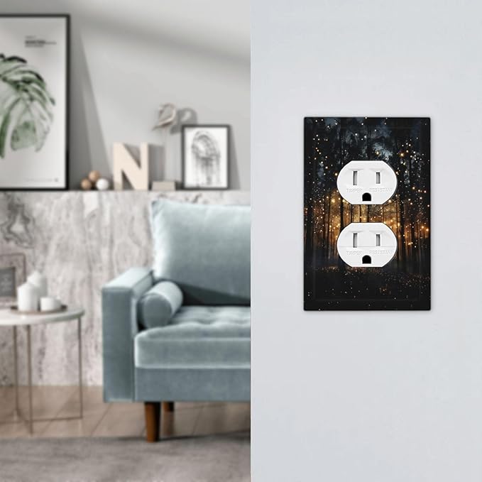 Whimsical Nature Enchanted Forest Landscape Outlet Covers 1 Gang Duplex Light Switch Cover Decorative Switch Plates Electrical Receptacle Faceplate Wall Plate for Bedroom Living Room Decor
