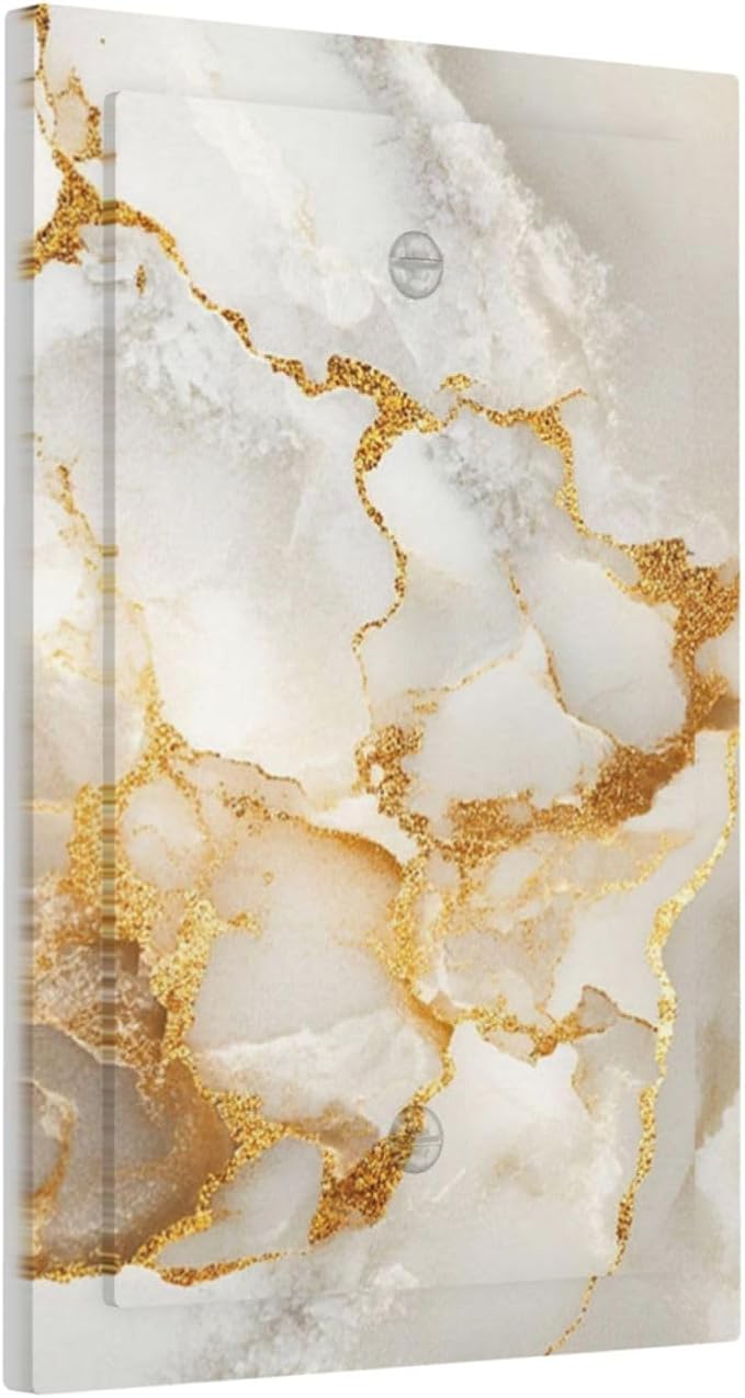 Gold Marble Crack Simple Abstract Print Light Switch Cover Plate 1 Gang No Device Blank Electrical Wall Plates Faceplate Decorative Switch Plate for Bathroom Kitchen Home Decor