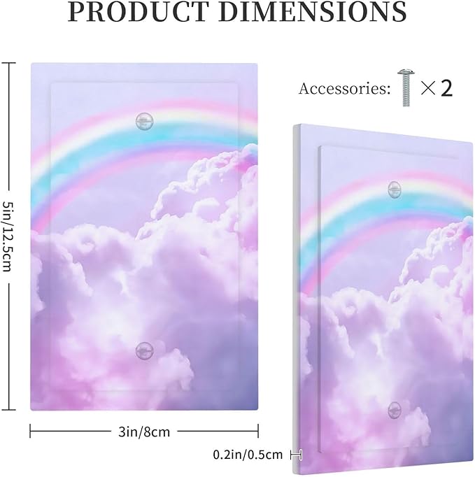 Rainbow in the Clouds Single Blank Wall Plates Decorative Pink No Device Faceplate Purple Cloud Light Switch Cover Art Panel Cute Dimmer for Bedroom Kidroom Nursery Decor