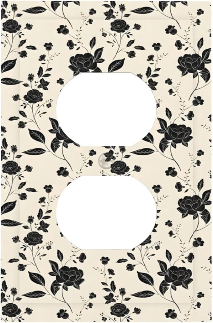 Black Rose Dark Romance Wildflowers Floral Outlet Covers 1 Gang Duplex Light Switch Cover Decorative Switch Plates Electrical Receptacle Faceplate Wall Plate for Bedroom Living Room Decor
