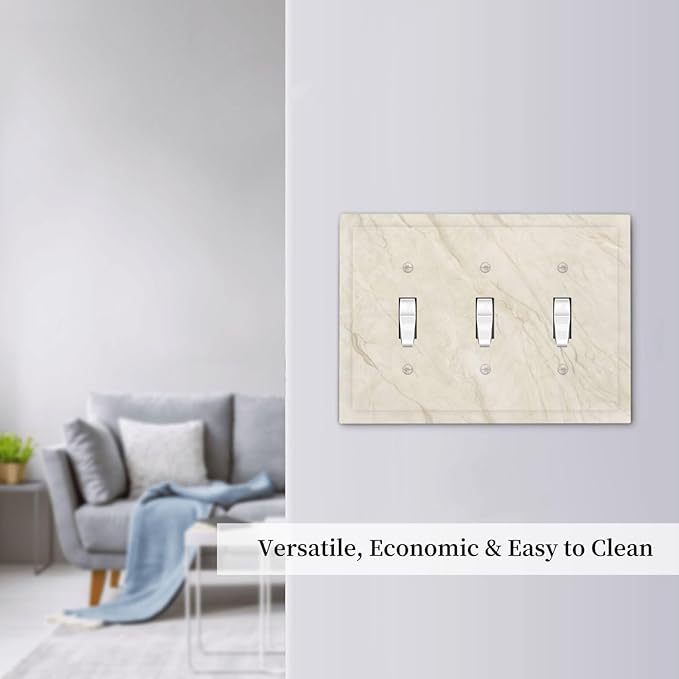 White Taupe Marble Abstract Luxury Decorative Switch Plates 3 Gang Wall Plate Triple Toggle Light Switch Cover Faceplate Electrical Wall Panels for Bathroom Kitchen Home Decor