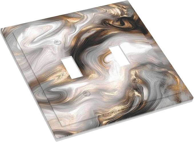 Decorative Switch Plates Grey Brown Swirl Marble Texture 2 Gang Double Toggle Outlet Light Switch Cover Wall Plate Electrical Faceplate For Bathroom Kitchen Decor