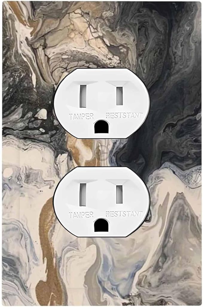 Outlet Covers Black Gold Swirl Fluid Painting Marble 1 Gang Duplex Light Switch Cover Decorative Switch Plates Electrical Receptacle Faceplate Wall Plate For Bathroom Kitchen Decor