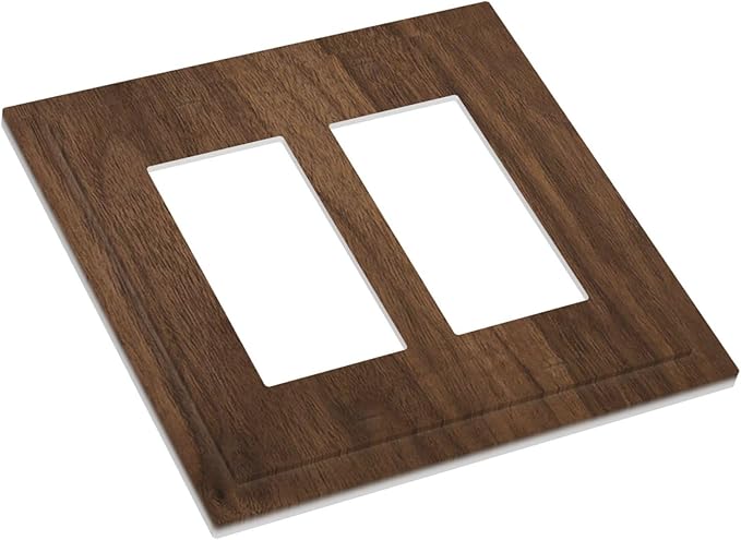 Decorative Outlet Covers Dark Brown Wood Grain 2 Gang Double Rocker Light Switch Cover Plate Electrical Switch Plate Cover Decorate GFCI Wall Plate for Farmhouse Cabin Decor
