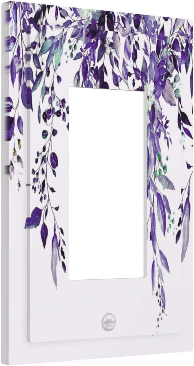 Decorative Outlet Covers Purple Eucalyptus Boho Olive Leaves Country Unique 1 Gang Single Decora GFCI Device Light Switch Covers Plate 1 Rocker Wall Plate Jumbo Switch Plate Cover