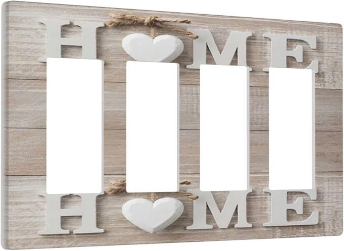 Farm Country Love Home Wood Print 4 Gang Quad Rocker Light Switch Cover Decorative Quadruple Device GFCI/Decorator Wall Plate Electric Faceplate Screwless