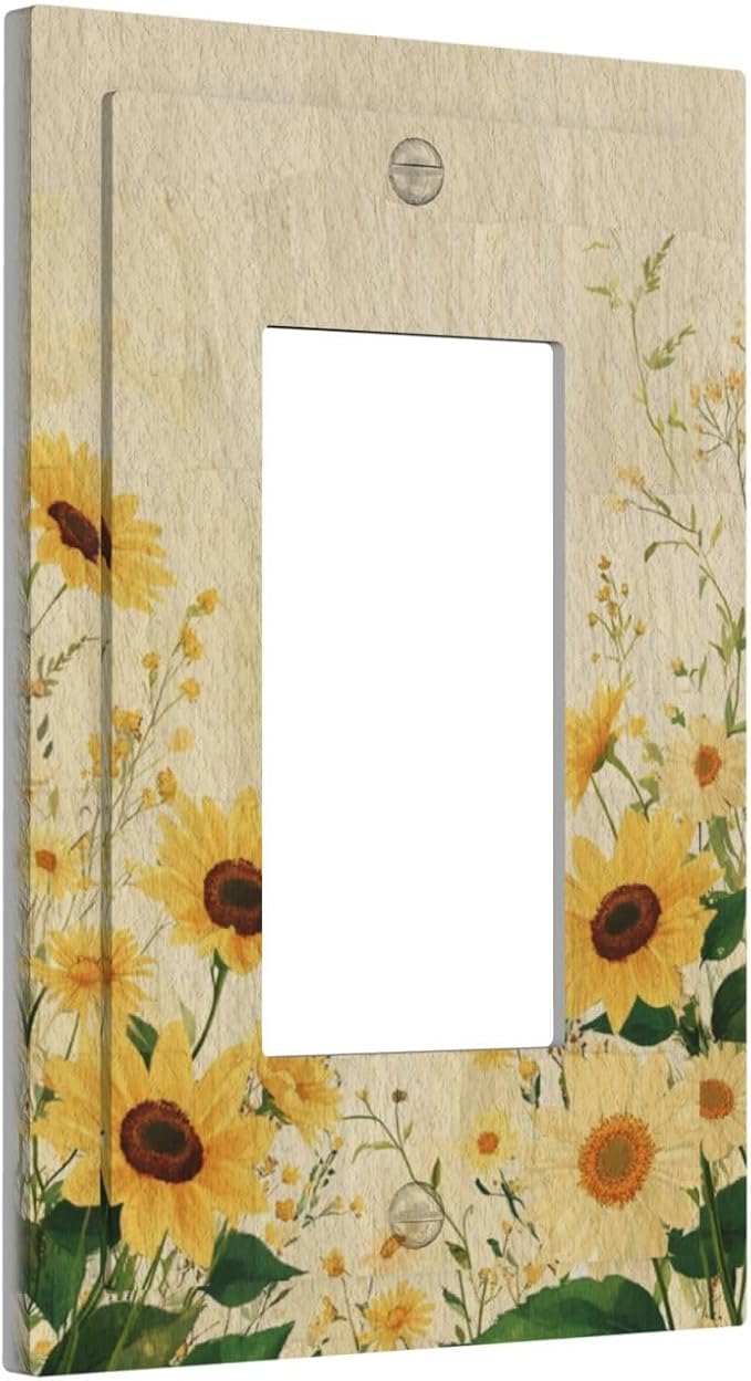 Decorative Light Switch Cover Plate with Vintage Botanical Sunflower Field Design 1 Gang Rocker Outlet Covers Single Decora Gfci Device Wall Plate for Nature Yellow Blooms Wall Decor