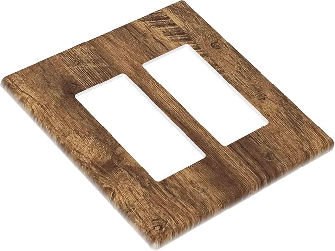 Outlet Covers Rustic Wood Grain Country Vintage Wooden Board 2 Gang Double Rocker Light Switch Cover Plate Decorative Wall Plate GFCI Socket Cover Electrical Switch Plate Covers for Farmhouse Home