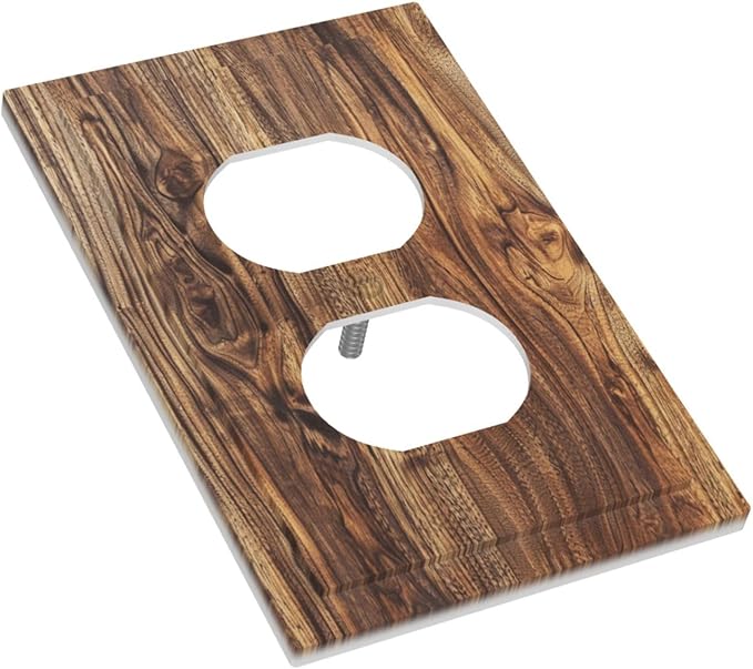 Distressed Wood Brown Wood Texture Outlet Covers 1 Gang Duplex Light Switch Cover Decorative Switch Plates Electrical Receptacle Faceplate Wall Plate for Farmhouse Home Decor