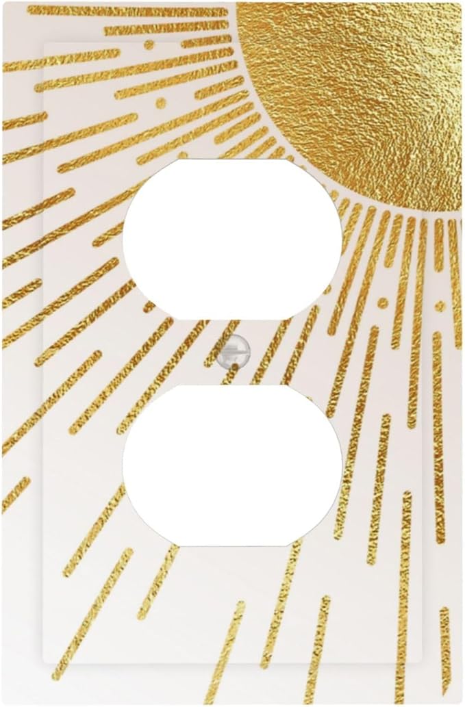 Mid Century Boho Gold Sun Abstract Sunrise Outlet Covers 1 Gang Duplex Light Switch Cover Decorative Switch Plates Electrical Receptacle Faceplate Wall Plate for Kids Room Home Decor