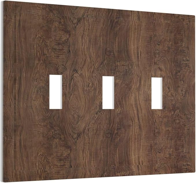Decorative Switch Plates Rustic Vintage Wood Grain Brown 3 Gang Wall Plate Faceplate Triple Toggle Light Switch Cover Electrical Wall Panels for Farmhouse Cabin Decor
