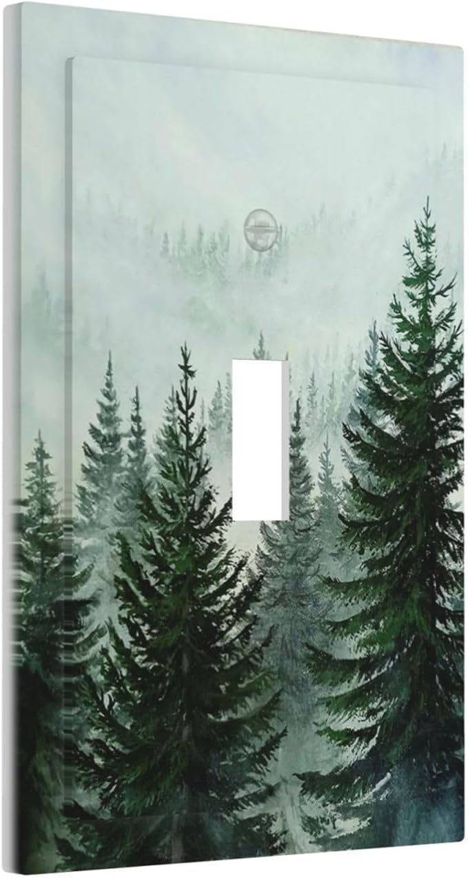 Forest Pinetrees Misty Landscape Nature Decorative Light Switch Cover 1 Gang Single Toggle Device Electrical Faceplate Switchplates Decorator Outlet Wall Plate for Bedroom Farmhouse Decor