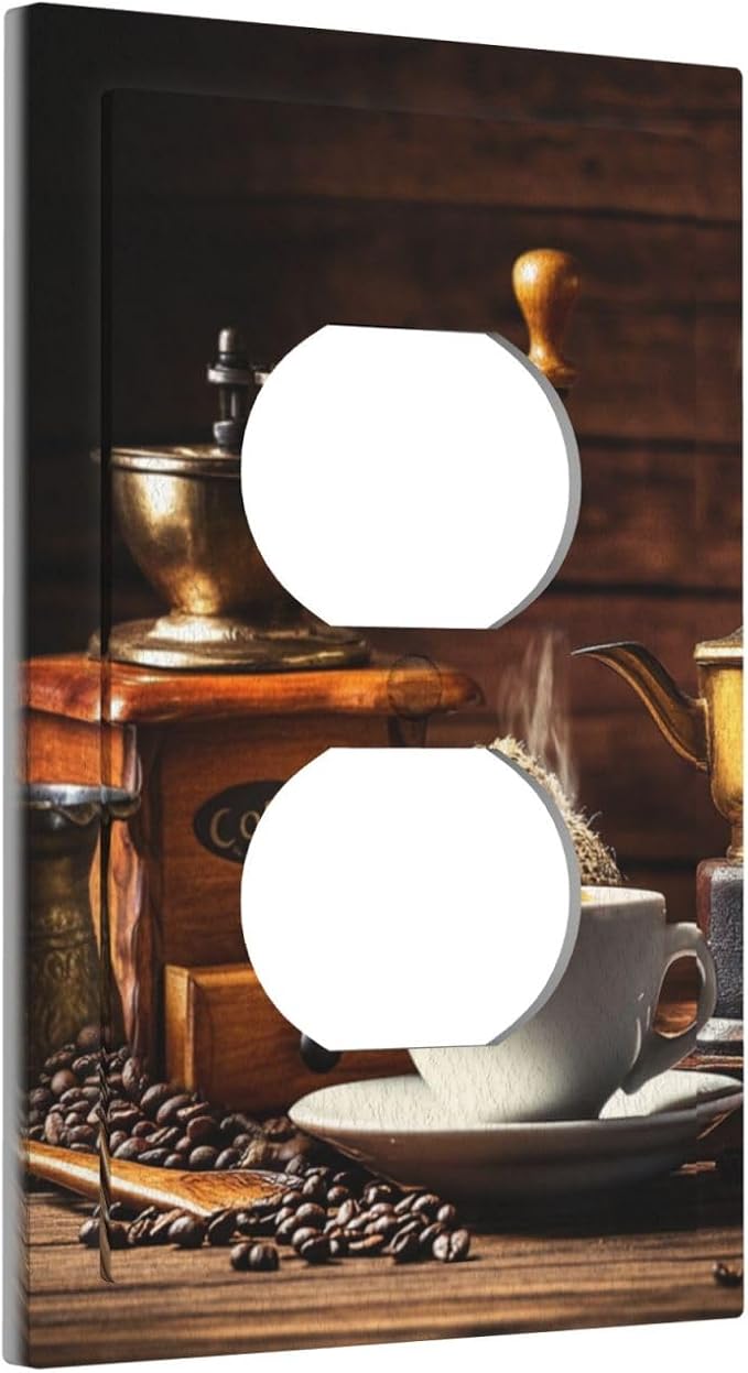 Decorative Outlet Covers with Vintage Coffee Retro Grinder Artwork Design 1 Gang Duplex Light Switch Cover Plate Unique Wall Plates Switchplate Cover for Rustic Kitchen Decor