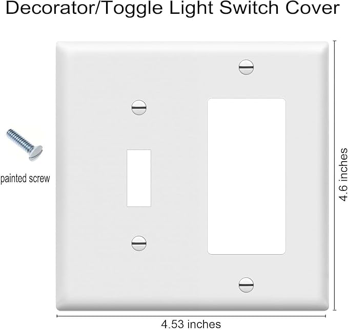 ZEFTV Decorator/Toggle Switch Wall Plates 2-Gang Switch Outlet Electrical Cover Plate Unbreakable Thermoplastic Faceplate for Light Receptacle Outlet Switch, White (4 Pack)