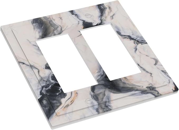 Abstract Marble Textured Modern Luxury Print Decorative Outlet Covers 2 Gang Double GFCI Rocker Electrical Wall Panels Light Switch Cover Plate for Bathroom Kitchen Decor