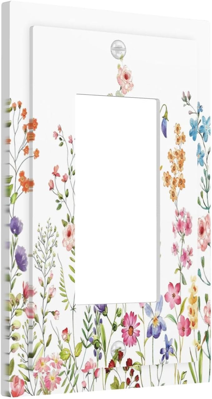 Boho Watercolor Wildflowers Floral Plants Flower Decorative Outlet Covers 1 Gang Single Rocker Light Switch Cover Plate Wall Plates GFCI Faceplate for Bedroom Living Room Decor
