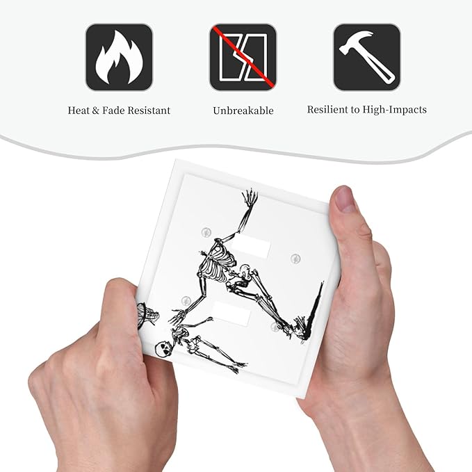 Decorative Switch Plates Skeleton Basketball Funny Skull Stick Figure 2 Gang Double Toggle Outlet Light Switch Cover Wall Plate Electrical Faceplate For Home Office Decor