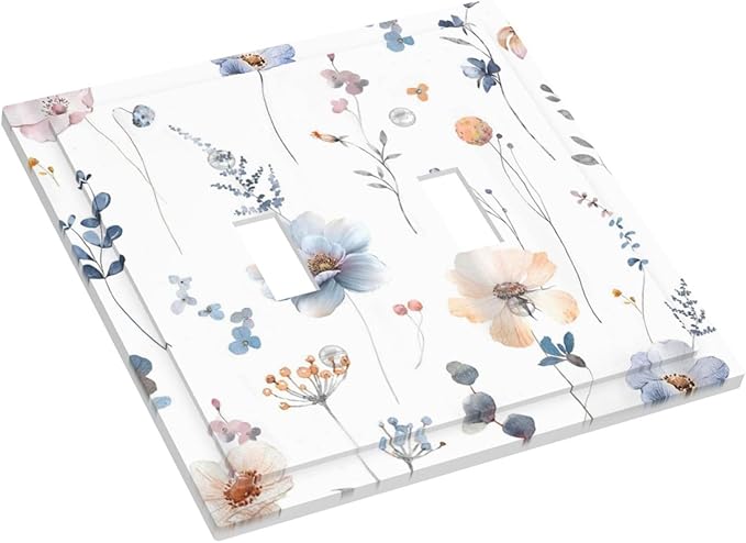 Wildflowers Plant Leaves Floral Berry Decorative Switch Plates 2 Gang Double Toggle Outlet Light Switch Cover Wall Plate Electrical Faceplate for Bed Room Living Room Decor