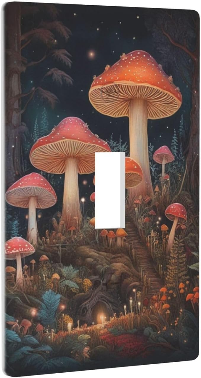 Decorative Art Light Switch Covers Enchanted Mushroom Forest Single Toggle Wall Plate Decorative Switchcover Electrical Switchplate for Home Decor