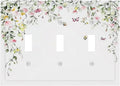 Watercolor Flowers Vine Colorful Butterfly Floral Decorative Switch Plates 3 Gang Wall Plate Triple Toggle Light Switch Cover Faceplate Electrical Wall Panels For Bed Room Living Room Decor