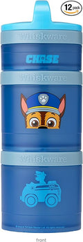 Whiskware Paw Patrol Stackable Snack Containers for Infants, Kids, and Toddlers, Durable Food Storage Containers for Daycare, Car, and Airplane Travel, Dishwasher Safe, Chase (Pack of 12)